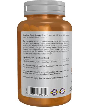 NOW Sports Nutrition L-Arginine & L-Ornithine 500/250 mg Amino Acids 100 Veg Capsules 100 count (Pack of 1) - Buy Online on GoSupps.com