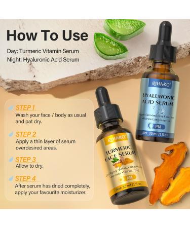 Buy Face Skincare Serum Set: Turmeric Vitamin C & Hyaluronic Acid for Wrinkles & Uneven Skin Tone - International Shipping Available - Buy Online on GoSupps.com