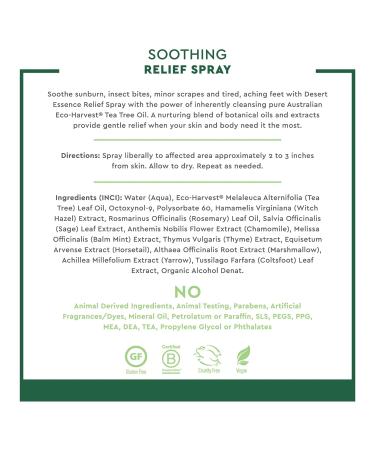 Desert Essence Soothing Relief Spray 4 fl oz (Pack of 6) - Australian Tea Tree Oil for Sunburn, Insect Bites & Aching Feet - Buy Online on GoSupps.com