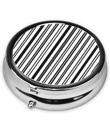 Black & White Stripe Round Pill Box - Mini 3 Compartment Travel Medicine Organizer | Portable Decorative Vitamin Holder - Buy Online on GoSupps.com