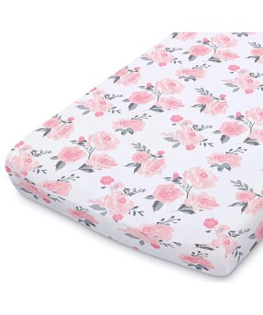 Peanutshell Pink Floral Changing Pad Cover Set for Baby Girls - 2 Pack | Pink Roses & Ditsy Floral Design - Buy Online on GoSupps.com
