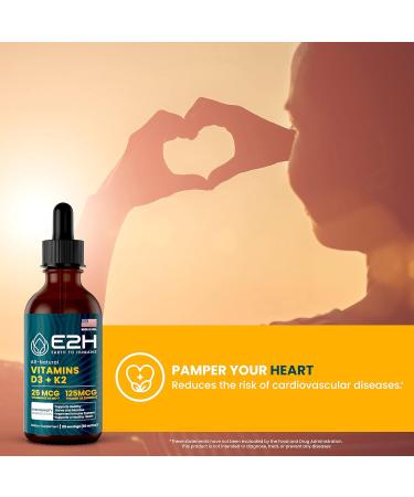 E2H EARTH TO HUMANS Vitamin D3 & K2 Supplement for Immune Support - Liquid Vitamin D3 5000 IU - Made in The USA | Non-GMO Vegan - (2 Bottles) 1 Fl Oz (Pack of 2) - Buy Online on GoSupps.com