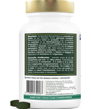 ORGANIC Spirulina & Chlorella | 400 Vegan Tablets of 500mg | 4500mg per day | 17% Phycocyanin Cold Dried | Detox Anti-fatigue Antioxidant | Top Quality - Buy Online on GoSupps.com