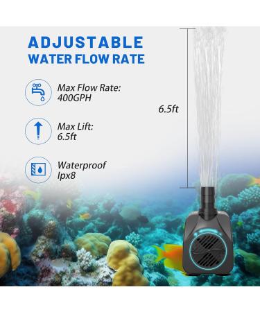 Knifel 400GPH Submersible Water Pump(1500L/H 25W) Ultra Quiet Fountain Pump with 6.5ft. High Lift Pond Pump for Fish Tank Pond Aquarium Statuary Hydroponics. - Buy Online on GoSupps.com