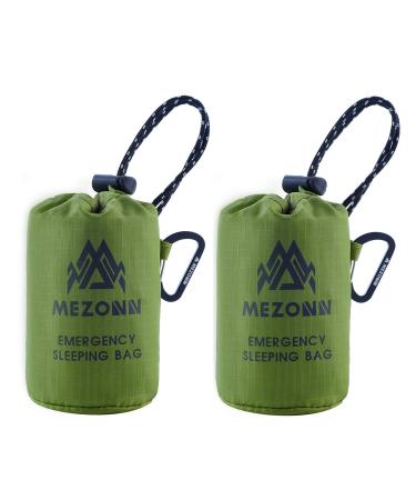 Mezonn Emergency Sleeping Bag Survival Bivy Sack Use as Emergency Blanket Lightweight Survival Gear for Outdoor Hiking Camping Keep Warm After Earthquakes, Hurricanes and Other disasters Green-2P