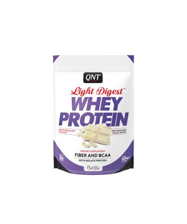 QNT Light Digest White Chocolate, Whey Protein Powder with Whey Isolate, Gluten Free, High Fiber, Low Sugar, 500g, 25 Servings, Made in Belgium