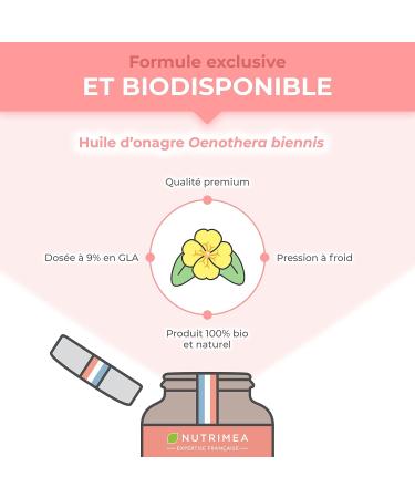 Organic Evening Primrose Oil - 1500 mg including 135 mg of GLA - Cold Pressure 100% Natural - Premenstrual Comfort and Skin Beauty - Premium Quality - 60 Capsules - Nutrimea - Made in France - Buy Online on GoSupps.com