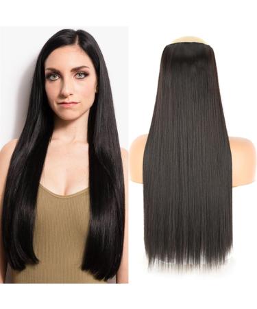 Hair Extensions Thick Long Straight Synthetic Long Straight 5 Clip In Hair Extensions 55/80cm Heat Resistant One Piece Fake Hairpiece for Women Naturtal Black Brown Hair Pieces(24H613-01 80cm 140g) 80cm 140g 24H613-01