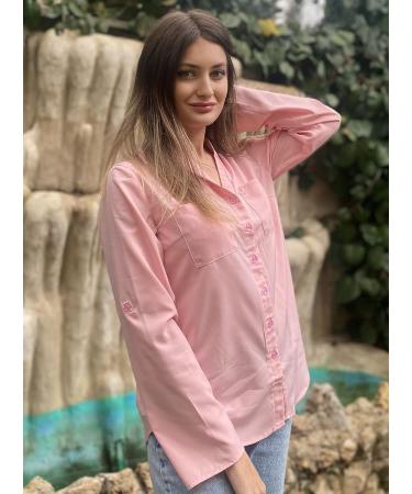 Pinspark Women's V-Neck Button Down Shirt - Pink, Size Medium | Office Business Blouse for Workwear Casual Dress | S-XXL - Buy Online on GoSupps.com