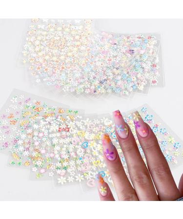 Colorful Flower Nail Art Stickers 3D Self Adhesive Nail Stickers CYHYII Butterfly Flower Heart Bow Nail Decals for Women Girls Kids Nail Decoration 30 Sheets Self Adhesive Nail Stickers