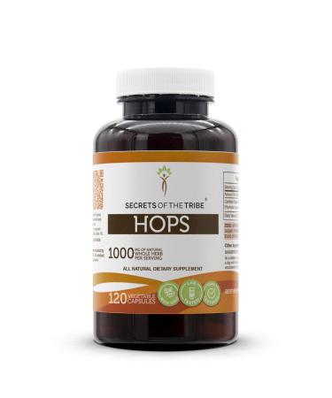 Secrets of the Tribe Hops 120 Capsules 1000 mg Hops (Humulus Lupulus) Dried Flower (120 Capsules) 120 Count (Pack of 1)