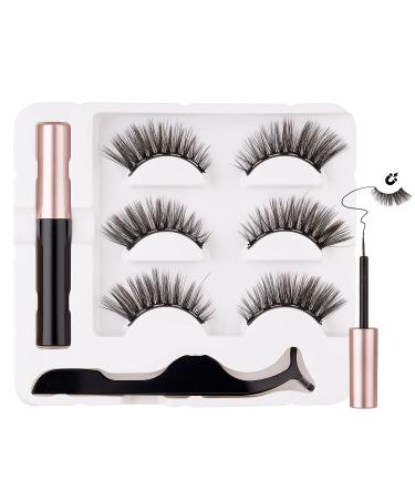 SHEKA Magnetic Eyelashes with Eyeliner Cat Eyes Magnetic Eyelashes Natural Look False Eyelash No Glue Needed Reusable Fake Eyelashes with Tweezers (3 Pairs Cat Eyes)