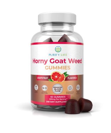 Potent Horny Goat Weed Gummies (60 ct 800mg) Horny Goat Weed for Men & Women Epimedium Extract for Natural Energy Boost, Performance, Stamina, Drive - Vegan, Gluten-Free - Natural Grapefruit Flavor