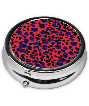 Red & Blue Leopard Print Portable Pill Box | Round Mini 3-Compartment | Travel Essential for Small Pills - Buy Online on GoSupps.com