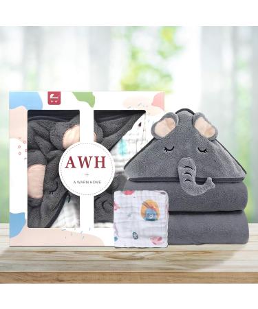 ZXK CO Hooded Baby Bath Towel with Elephant Hood | Absorbent Baby Towel & Flannels Blanket Set | Personalised Baby Gifts - Buy Online on GoSupps.com