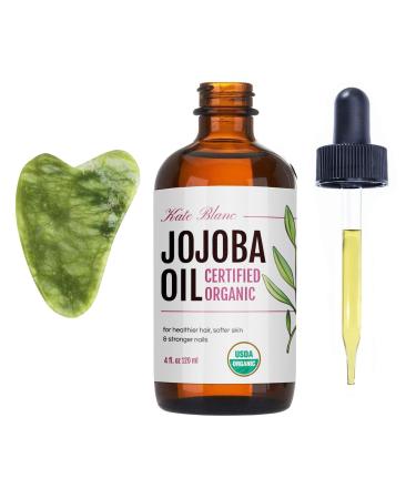 Kate Blanc Cosmetics Jojoba Oil for Hair Skin & Face with Gua Sha Stone Kit. Gua Sha Oil for Face Massage (4oz Organic 100% Pure Natural) 4 Fl Oz (Pack of 1)