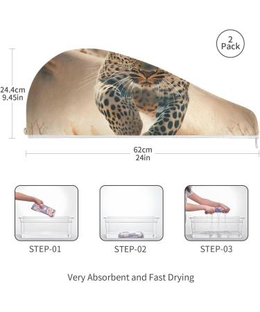 Leopard Desert Hair Towel 2 Pack | Super Absorbent Quick Dry Hair Turbans for Women & Girls - Buy Online on GoSupps.com