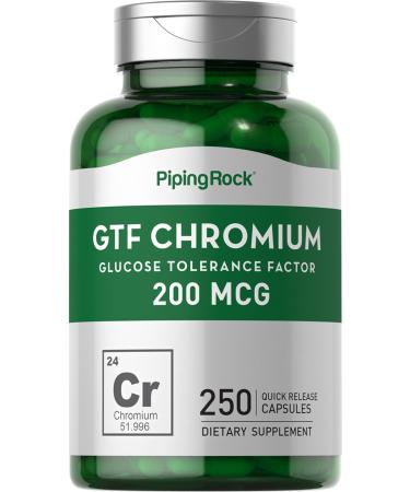 GTF Chromium 200 mcg | 250 Capsules | Glucose Tolerance Factor | Non-GMO Gluten Free Supplement | by Piping Rock