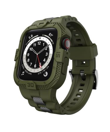 GELISHI Compatible for Apple Watch Band 45mm 44mm 42mm with Bumper Case, Men Rugged Bands Protector for Watch Series 8 7/Series 6 SE 5 4 3 2, Sport Military Band Protective Case, Army Green Army Green 45mm/44mm/42mm