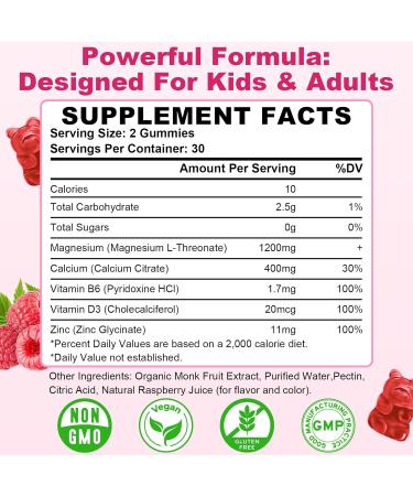 2 Pack Magnesium L-Threonate Gummies 1200MG, Magnesium Threonate Supplement for Kids & Adults, Support Cognitive Function, Brain & Nerves Health, Relaxation, Zzz, Raspberry Flavor, 120 Count 60 Count (Pack of 2) - Buy Online on GoSupps.com