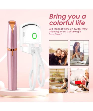 Rechargeable Heated Eyelash Curler & Electric Eyebrow Trimmer Beauty Kit - Portable Hair Clipper for Eyelashes Eyebrows & Nose - Stylish White & Pink Design - Buy Online on GoSupps.com