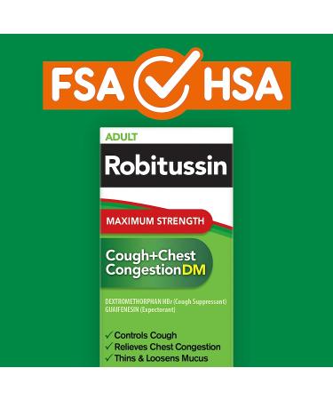 Robitussin Adult Maximum Strength Cough + Chest Congestion DM Max - 8 fl. oz. Bottle - Non-Drowsy Cough Suppressant & Expectorant - Raspberry Flavor - Buy Online on GoSupps.com
