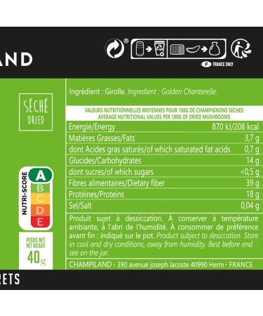 Champiland - Dried Chanterelle - Selected Sylvester Mushrooms and Hand Sorted - Exceptional Flavor - Mushrooms High in Prote - Buy Online on GoSupps.com