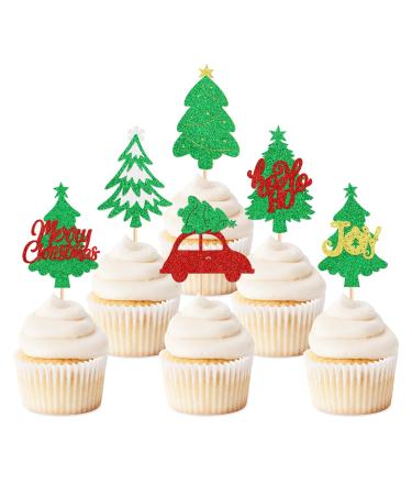 Keaziu 24PCS Merry Christmas Cupcake Toppers Christmas Theme Tree Snowflake Gift Socks Cupcake Picks Chirstmas Decoration Party Decoration White