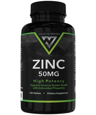 Zinc 50mg Immune Support Supplement - 100 High Potency Tablets (Oxide/Citrate) Supports Immune and Reproductive Health Skin Vision Energy Cell Growth & DNA Formation with Antioxidant Properties