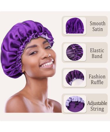 EpoBob Satin Bonnet for Sleeping - 3 Pcs Set, Adjustable Size, Double-Sided Design - Black Purple Blue - Buy Online on GoSupps.com