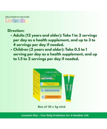 Probiotics - LactominPlus-3 Probiotics Strains - Powder - Sweet Yogurt Flavor - 30 Sticks x 3g (1month) 1.5 Billion CFU with Prebiotics(FOS) Constipation & Bloating Relief Microencapsulated - Buy Online on GoSupps.com