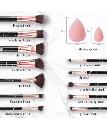 Start Makers 12Pcs Marble Makeup Brushes Set with Blender & Pouch - Black - Buy Online on GoSupps.com