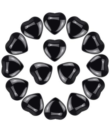 Marrywindix 15 Packs 0.8 Inch Healing Crystal Natural Black Obsidian Heart Love Carved Palm Worry Stone Chakra Reiki Balancing