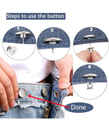 12 Sets Jean Buttons Pins No Sew Instant 17mm Replacement Button Adjustable Pants Kit - Matt Silver - Buy Online on GoSupps.com