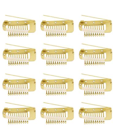 12pcs Wig Clip with Safety Pins 10-Teeth Hair Extension Snap Clips Invisible Strong Wig Combs to Secure Wig No Sew Chunni Grip Dupatta Clips for Girls Women Wig Headscarf Hijab & Tikka(Gold)
