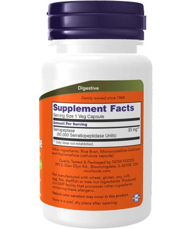 Now Foods Serrapeptase 60 Veg Capsules - Natural Anti-Inflammatory Support - Buy Online on GoSupps.com