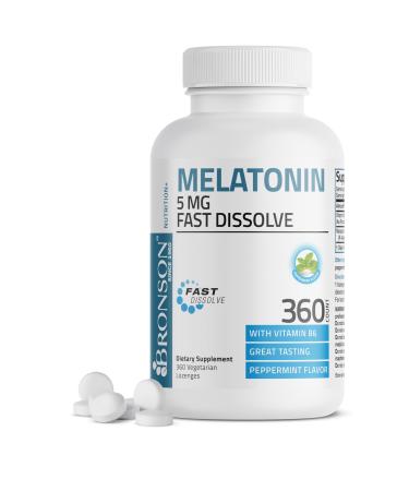 Bronson Melatonin 5mg Fast Dissolve Peppermint Tablets with Vitamin B6 - Promotes Relaxation, 360 Vegetarian Chewable Lozenges