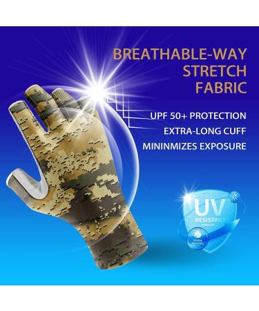 Riverruns UPF 50+ Fingerless Fishing Gloves for Men and Women - UV Protection Sun Gloves for Fishing, Boating, Kayaking, Hiking, Running, Cycling, Driving - CamoQuag Medium - Buy Online on GoSupps.com