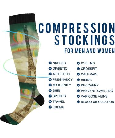 Haskirky High Elasticity Compression Socks - Paris Rainbow Hot Air Balloon Design (2 Pairs) - Buy Online on GoSupps.com