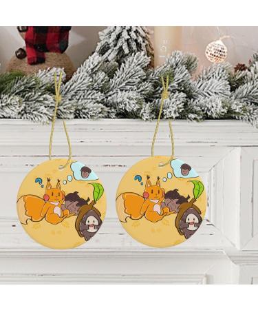 YYHHAOFA Sunflower Seed Squirrel Picture Christmas Ceramic Round Pendant Decoration - Festive Hanging Ornament for Stores and Homes -2.9 in - Buy Online on GoSupps.com