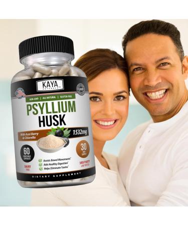 Kaya Naturals Psyllium Husk Capsules - 60 Count | High Fiber Supplement | Digestive Health & Regularity | Gluten-Free Non-GMO 60 Count (Pack of 1) - Buy Online on GoSupps.com