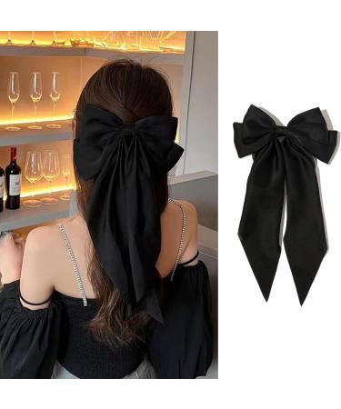BAIYSFFG Big Bow Hair Clips with Long Silky Satin 2PCS Solid Color French Barrette Simple Hair Fastener Accessories for Women Girls Black - Buy Online on GoSupps.com