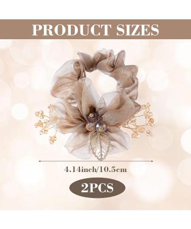Nuorest 2PCS Mesh Flower Elastic Hair Ties with Leaf Embroidery and Rhinestones - Champagne Ponytail Holders for Women and Girls - Elegant Hair Accessories for Parties and Daily Use - Buy Online on GoSupps.com