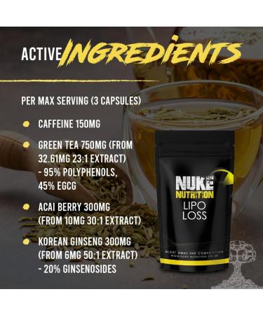 Nuke Nutrition Lipo Loss Tablets - 60 Tablets | Maximum Strength Weight Loss | Fast-Acting Keto Shred Fat Burner with Ginseng, Green Tea, Acai Berry & Caffeine - Buy Online on GoSupps.com