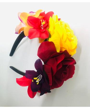 OHEETU Mexican Flower Crown Headband Halloween Flower Headband Bohemia Floral Hairband Rose Flower Crown Party Costume Day of The Dead Headpiece Cosplay Hair Accessories - Buy Online on GoSupps.com