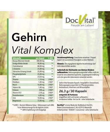 Ginseng Ginkgo Brahmi Capsules - High-Dose Brain Vital Complex for Memory Focus & Concentration | Brain Booster | German Quality - Docvital  - Buy Online on GoSupps.com