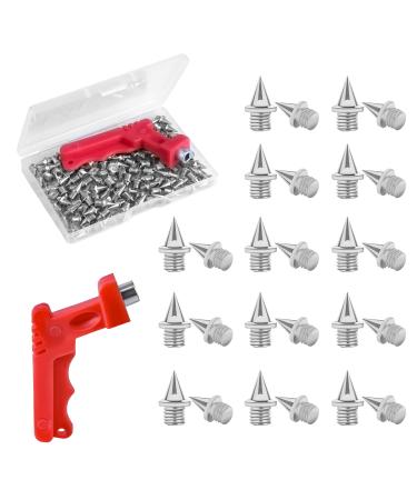 TOYMIS 120pcs 1/4 Inch Track Spikes Steel Pyramid Spikes with Spike Wrench Cross Country Replacement Spikes for Track and Field Sprinting Long Jumps