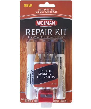 Weiman Wood Repair System Kit - 4 Filler Sticks 4 Touch Up Markers - Floor and Furniture Scratch Fix