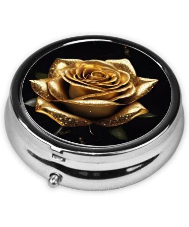 Buy Gold Rose Round Pill Box - 3 Compartment Portable Travel Organizer for Pills & Vitamins - Buy Online on GoSupps.com