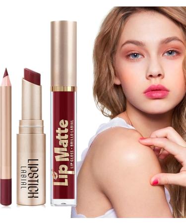 Lipstick and Eyeliner Set - Lipstick and Lip Liner Set | High Pigment Matte Lipstick | Smudge-Proof Lip Gloss for Natural Makeup Non-Stick Cup - Buy Online on GoSupps.com